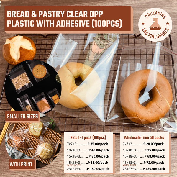 Bread & Pastry Bag Clear OPP Plastic with Adhesive