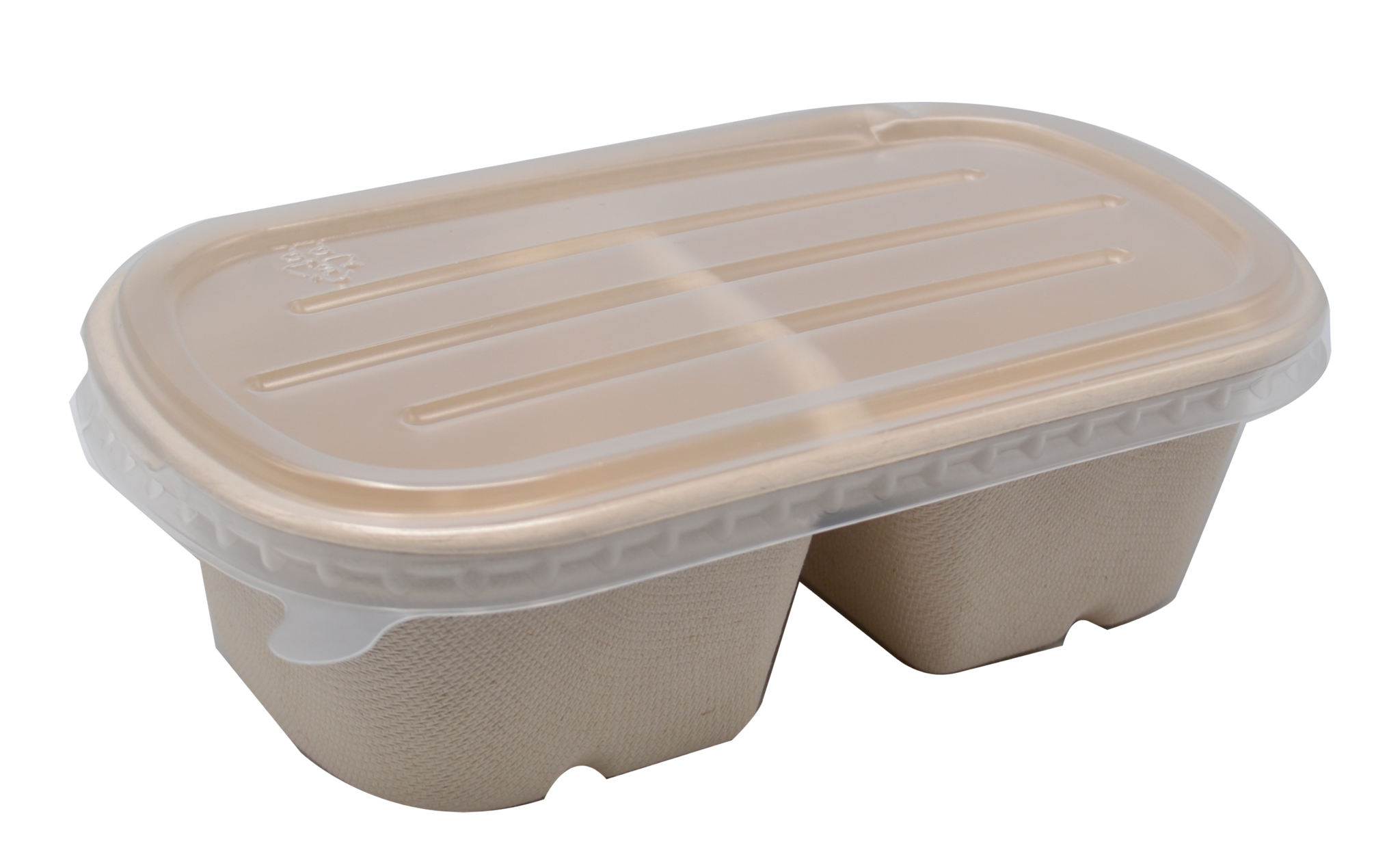 700mL Oval Sugarcane Box 2-Compartment w/ Plastic Lid