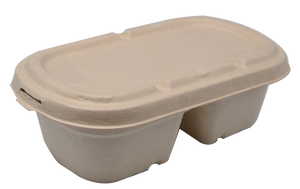 700mL Oval Sugarcane Box 2-compartments w/ Paper Lid