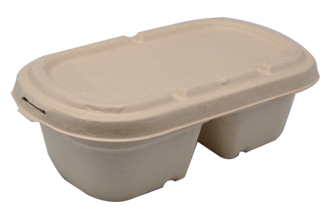 700mL Oval Sugarcane Box 2-compartments w/ Paper Lid