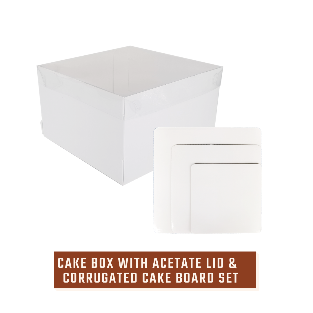 White Cake Box with Acetate Lid with Cake Board Set (8-12 inches)