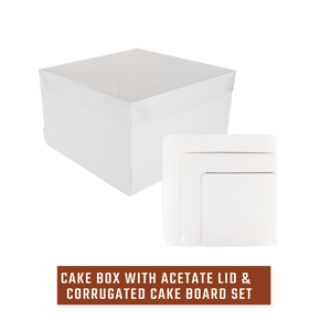 White Cake Box with Acetate Lid with Cake Board Set (8-12 inches)