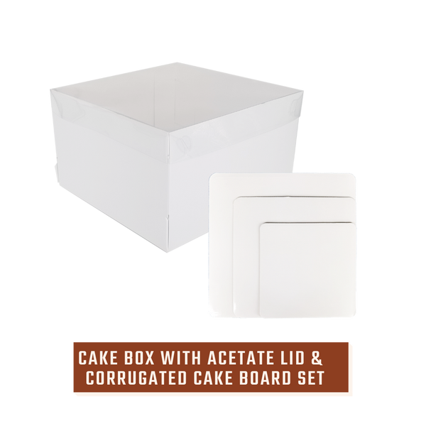 White Cake Box with Acetate Lid with Cake Board Set (8-12 inches)