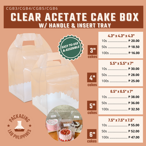 Clear Acetate Cake Box with Handle (for 3-6 inch cakes)
