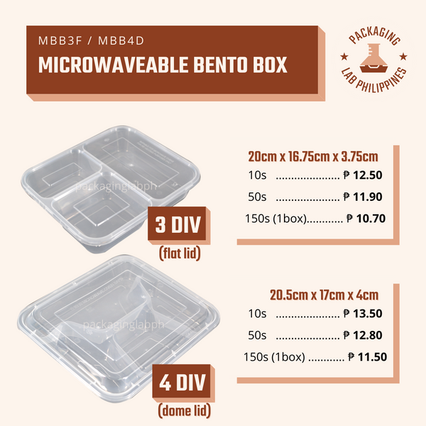 4 Division Clear Microwaveable Bento  Meal Box (Dome Lid)