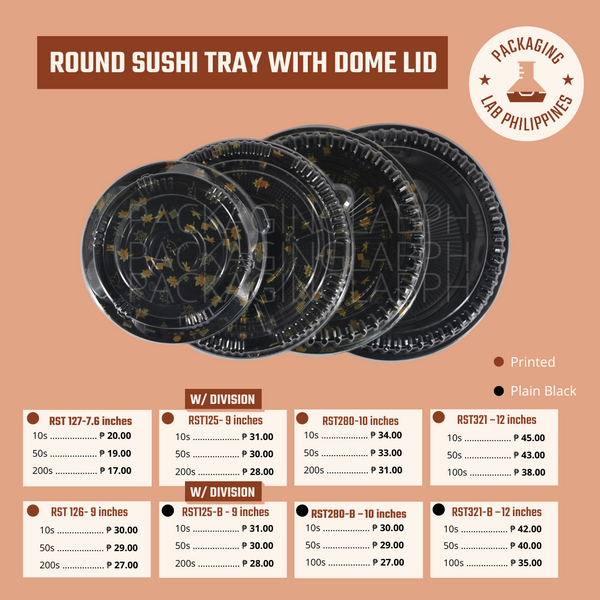 Round Sushi Trays (All Black / Printed)