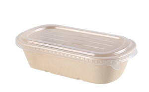 1000mL Oval Sugarcane Box w/ Plastic Lid