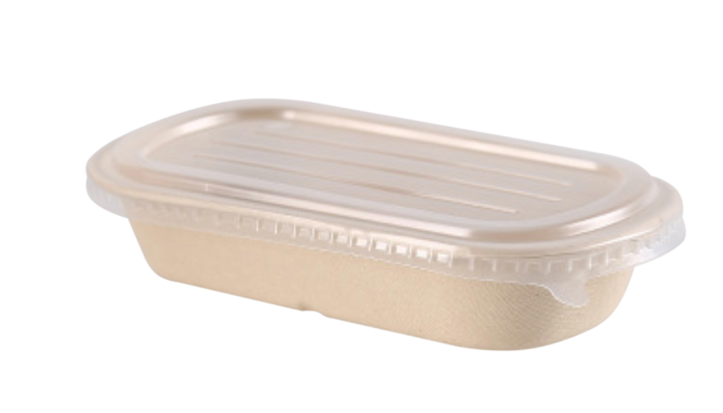 850mL Oval Sugarcane Box w/ Plastic Lid