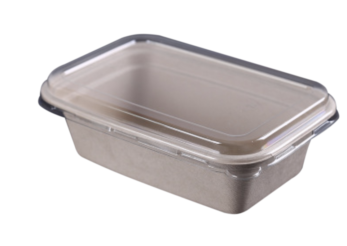 1250mL Rectangle Sugarcane Box w/ Clear Lid