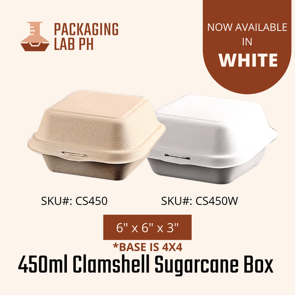450mL Clamshell Sugarcane Box - White