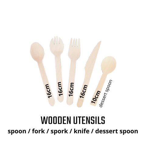 Disposable Wooden Utensils (Spoon, Fork, Spork, Dessert Spoon)