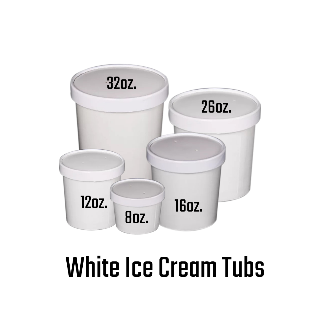 White Ice Cream Tub (8oz, 12oz, 16oz, 26oz, 32oz)