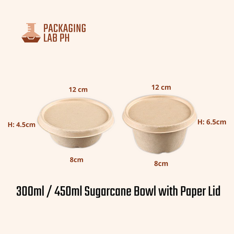 Sugarcane Bowl with Paper Lid (300ml, 450ml)