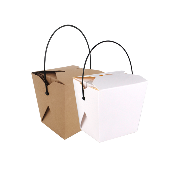 Kraft/ White Chinese Takeout Box with Handle (26oz, 32oz)