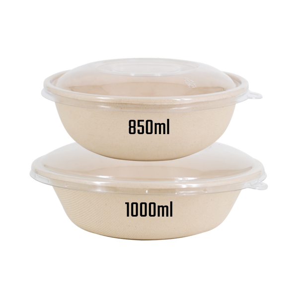 1000ml Sugarcane Bowl with Clear Lid
