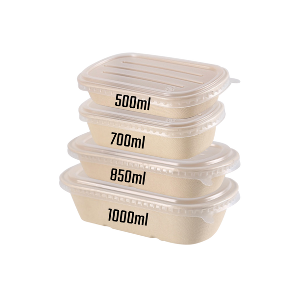 500mL Oval Sugarcane Box w/ Plastic Lid