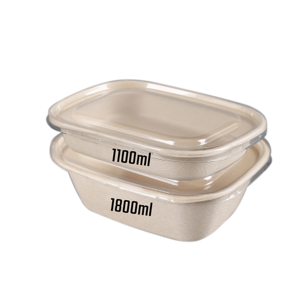 1800mL Oval Sugarcane Box w/ Clear Lid